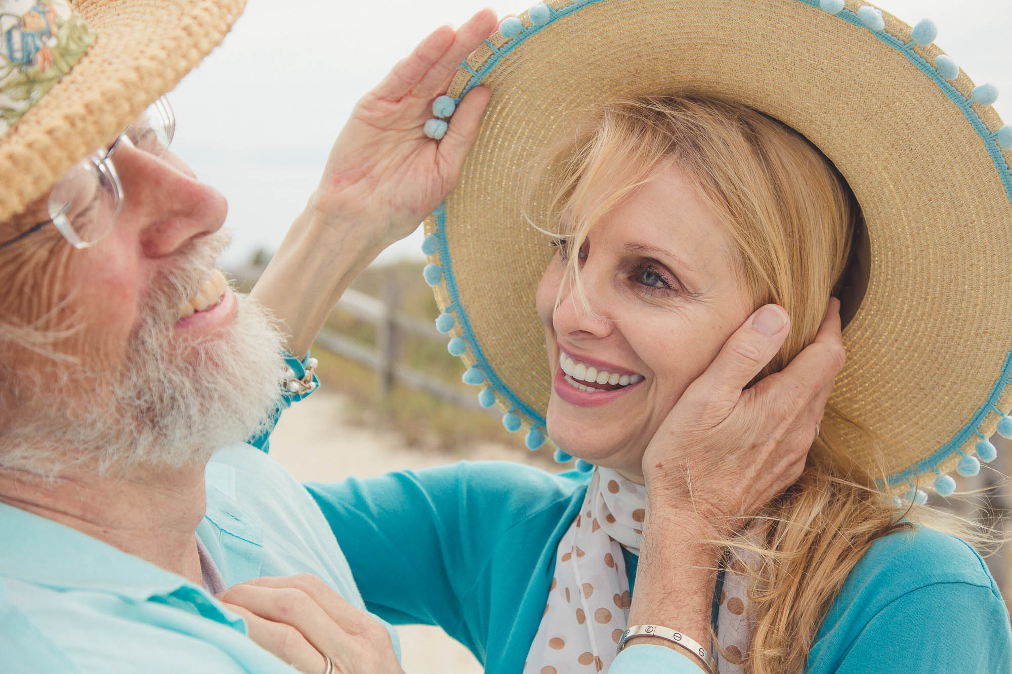 active senior couple in love, touching each other